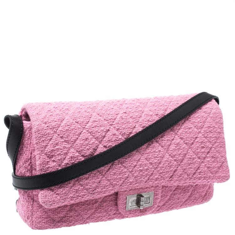 Pre Owned Chanel Pink/Black Quilted Tweed and Leather 2.55 Reissue Flap Bag