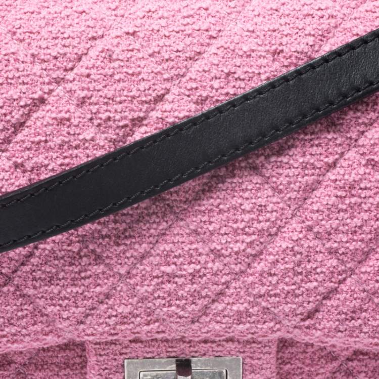 Pre Owned Chanel Pink/Black Quilted Tweed and Leather 2.55 Reissue Flap Bag