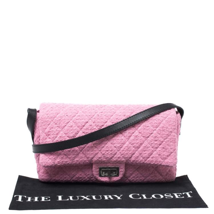Pre Owned Chanel Pink/Black Quilted Tweed and Leather 2.55 Reissue Flap Bag