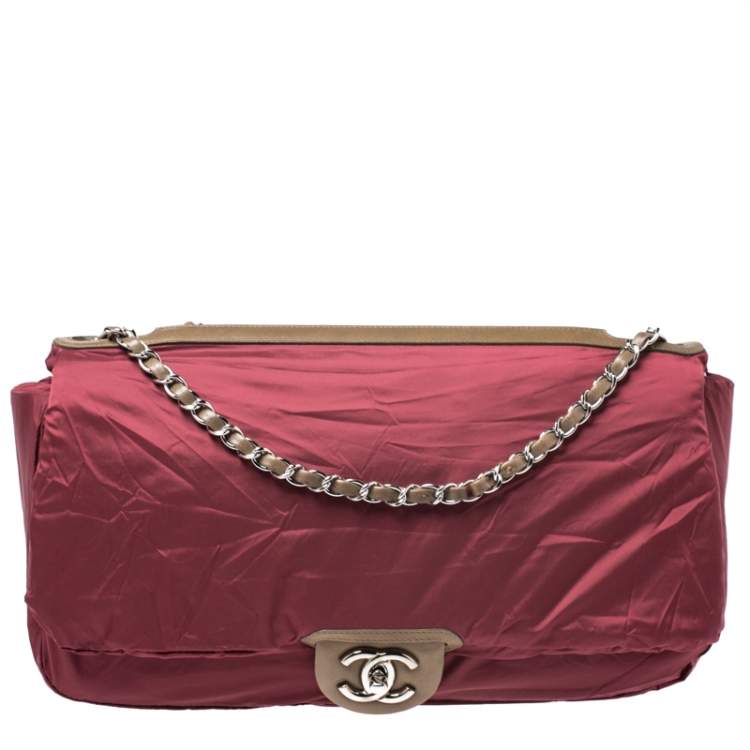 Pre Owned Chanel Khaki Brown Quilted Leather Maxi Classic Single Flap Bag with Rain Cover