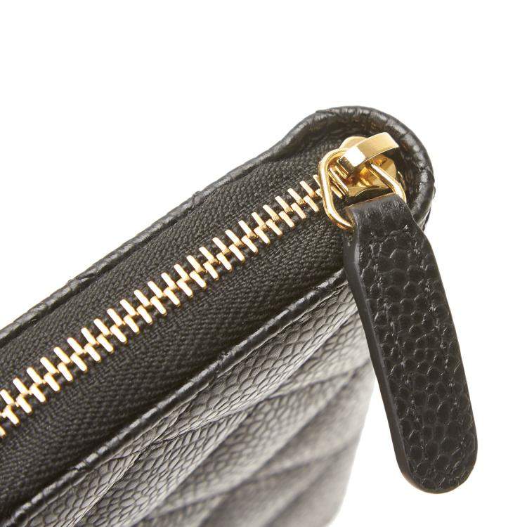 Pre Owned Chanel Black Quilted Caviar Leather Zip Around Coin Purse