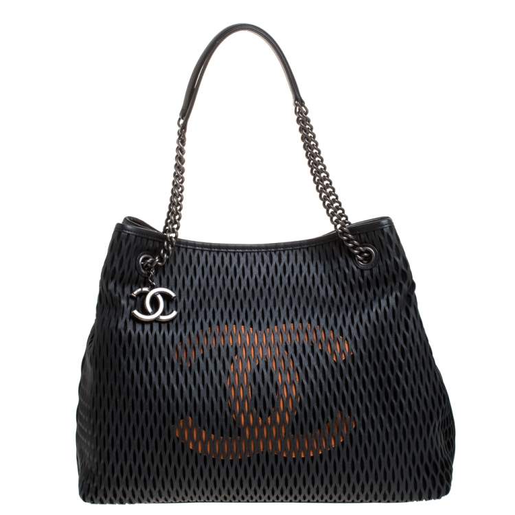 Chanel Black/Orange Perforated Leather CC Chain Tote Chanel | The Luxury  Closet
