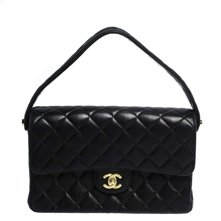 Chanel Vintage Matelasse 25 Double Flap Black Leather Chain Shoulder Bag  For Sale at 1stDibs