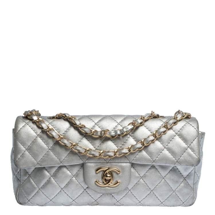 Chanel Metallic Silver Quilted Leather East West Classic Flap Bag Chanel |  The Luxury Closet