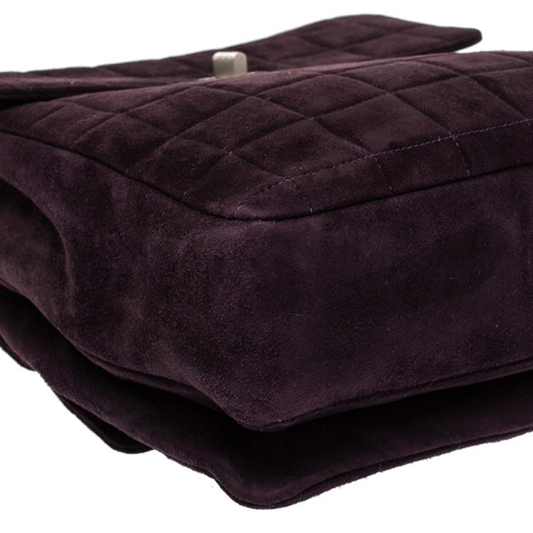 Pre Owned Chanel Dark Plum Chocolate Bar Quilted Suede Vintage Multipocket Flap Bag