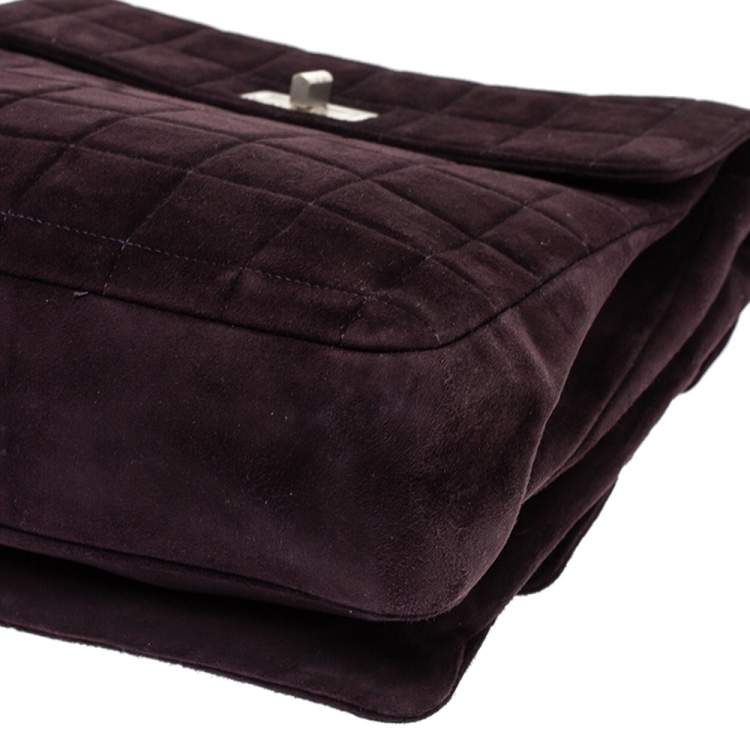 Pre Owned Chanel Dark Plum Chocolate Bar Quilted Suede Vintage Multipocket Flap Bag