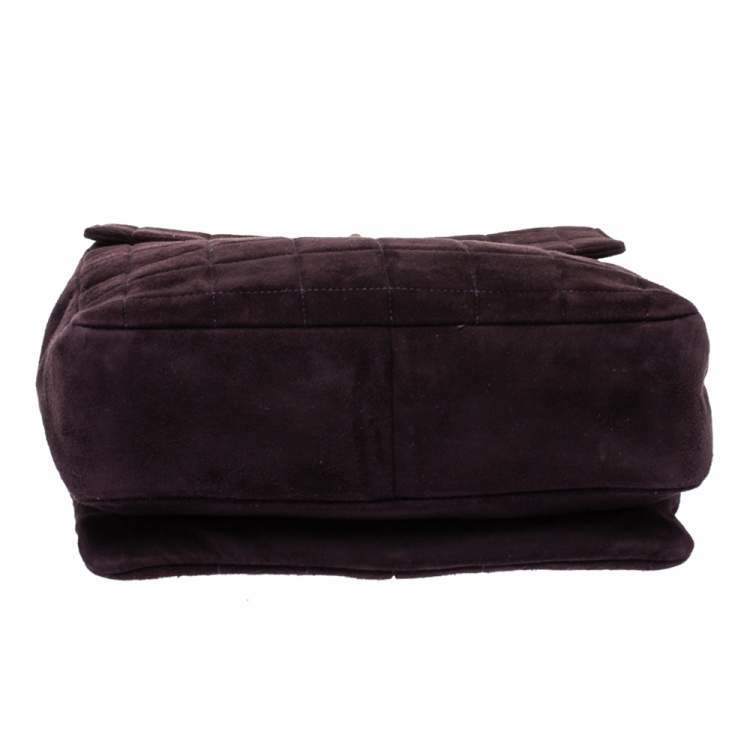 Pre Owned Chanel Dark Plum Chocolate Bar Quilted Suede Vintage Multipocket Flap Bag