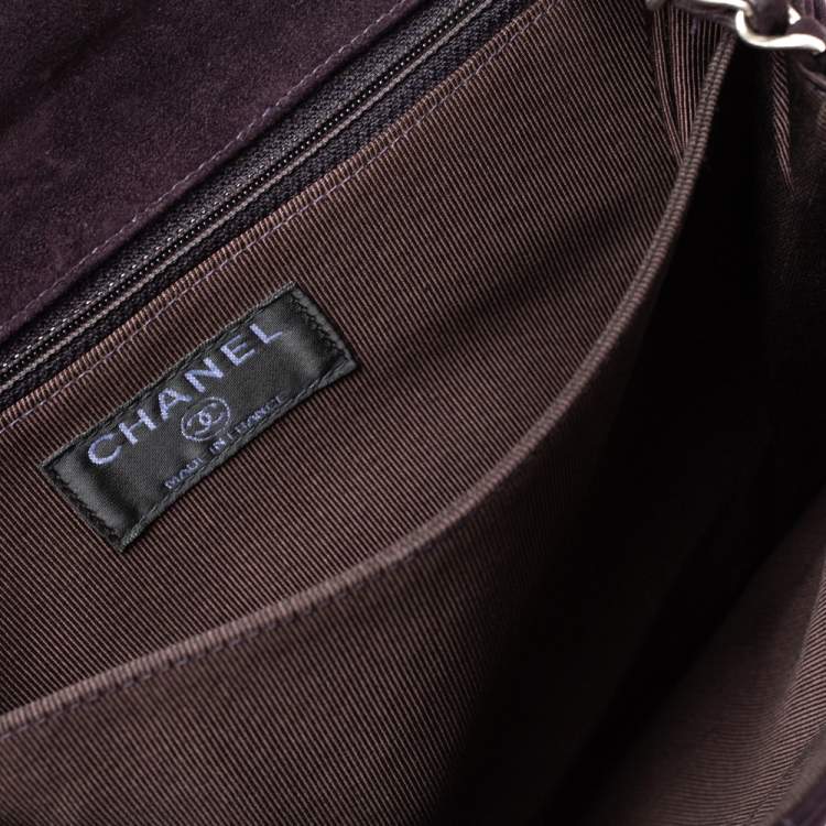 Pre Owned Chanel Dark Plum Chocolate Bar Quilted Suede Vintage Multipocket Flap Bag