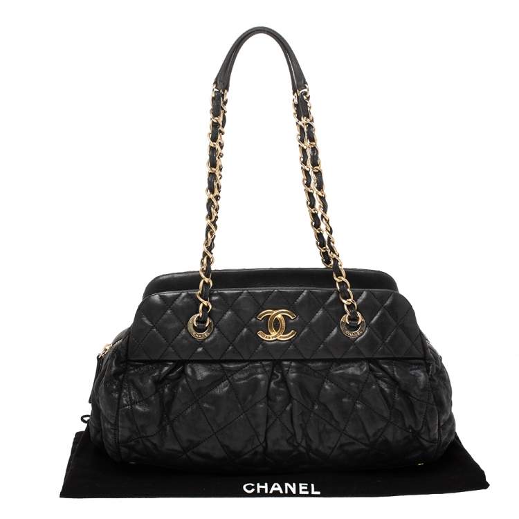Pre Owned Chanel Black Quilted Iridescent Leather Chic Quilt Bag