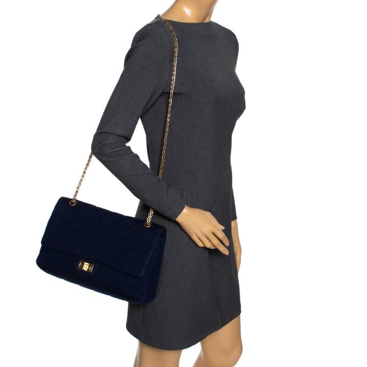 Chanel Navy Blue Quilted Jersey Reissue 2.55 Classic 227 Flap Bag
