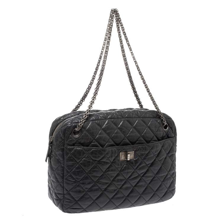 Pre Owned Chanel Grey Quilted Leather Large Reissue Camera Bag