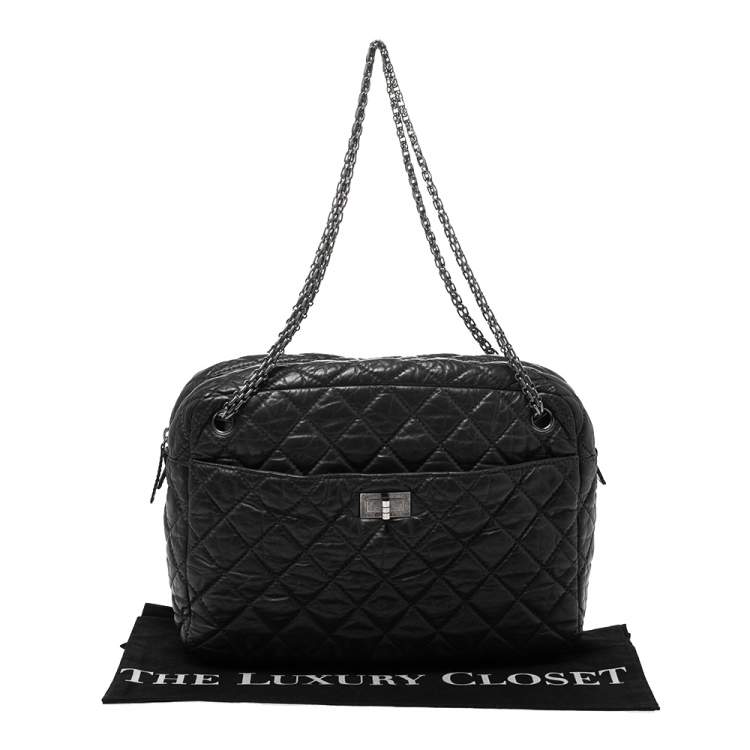 Pre Owned Chanel Grey Quilted Leather Large Reissue Camera Bag