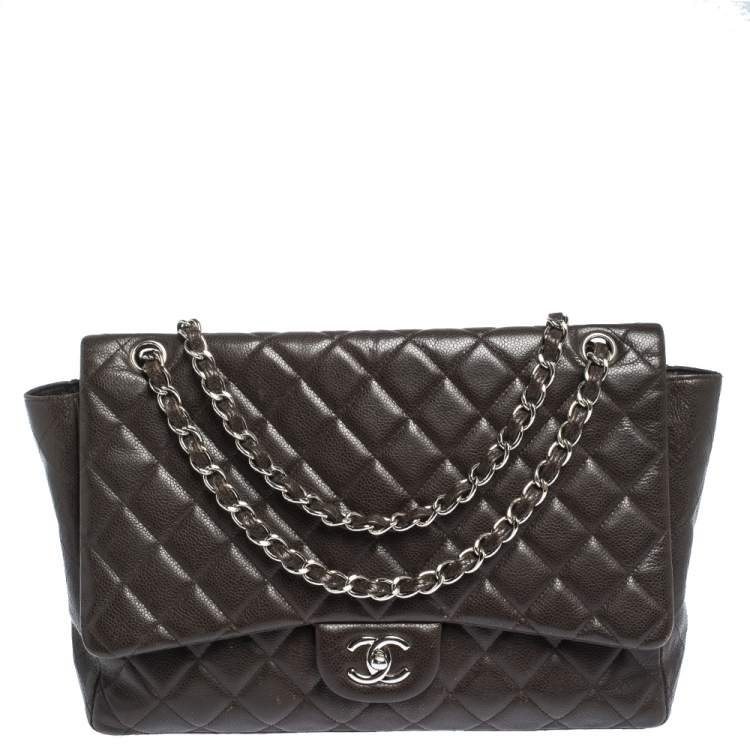 Pre Owned Chanel Brown Quilted Leather Maxi Classic Single Flap Bag