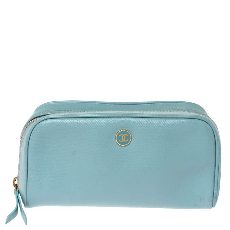 Chanel Light Blue Leather Cosmetic Zip Pouch Chanel