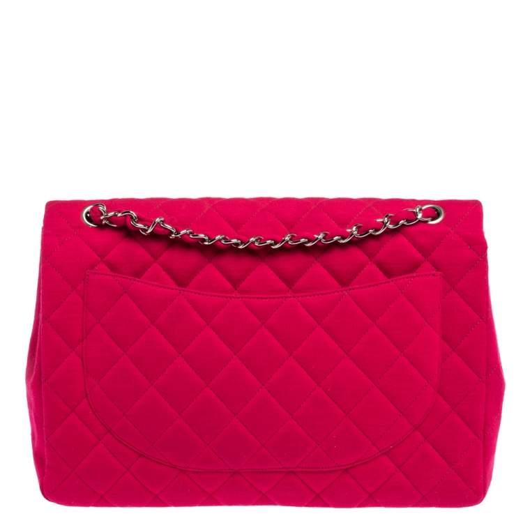 Pre Owned Chanel Magenta Quilted Jersey Maxi Classic Single Flap Bag