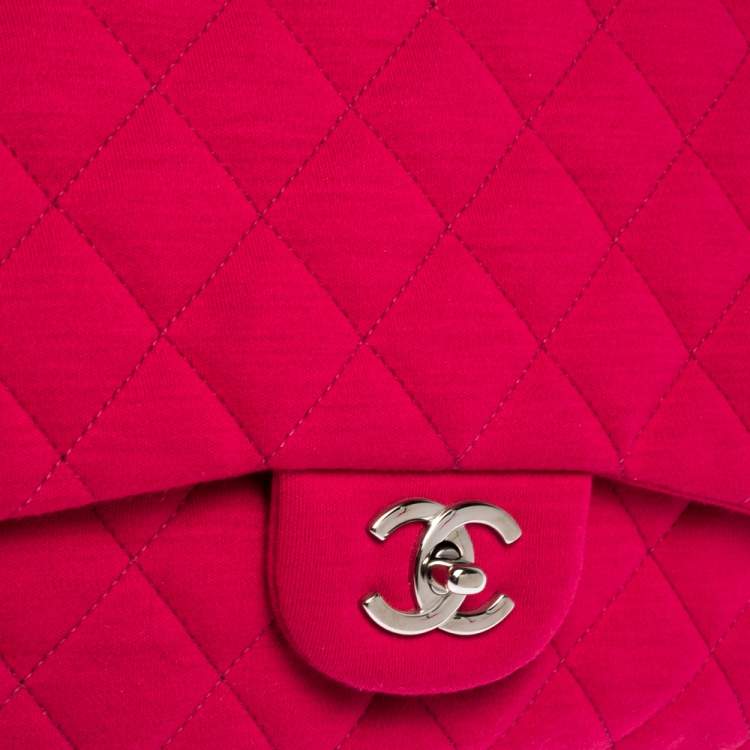 Pre Owned Chanel Magenta Quilted Jersey Maxi Classic Single Flap Bag