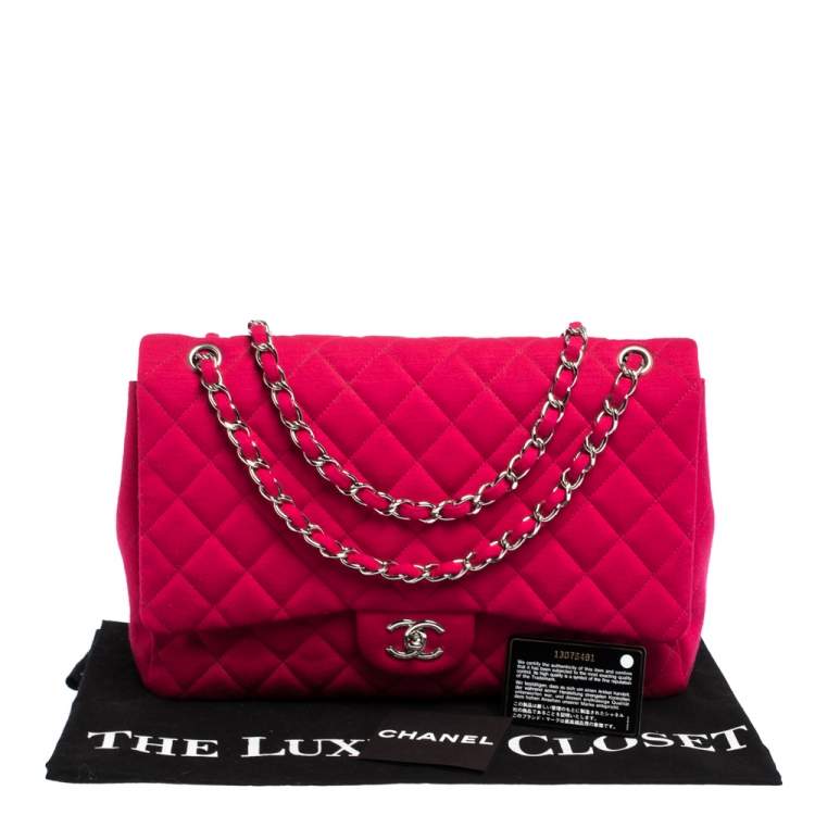Pre Owned Chanel Magenta Quilted Jersey Maxi Classic Single Flap Bag