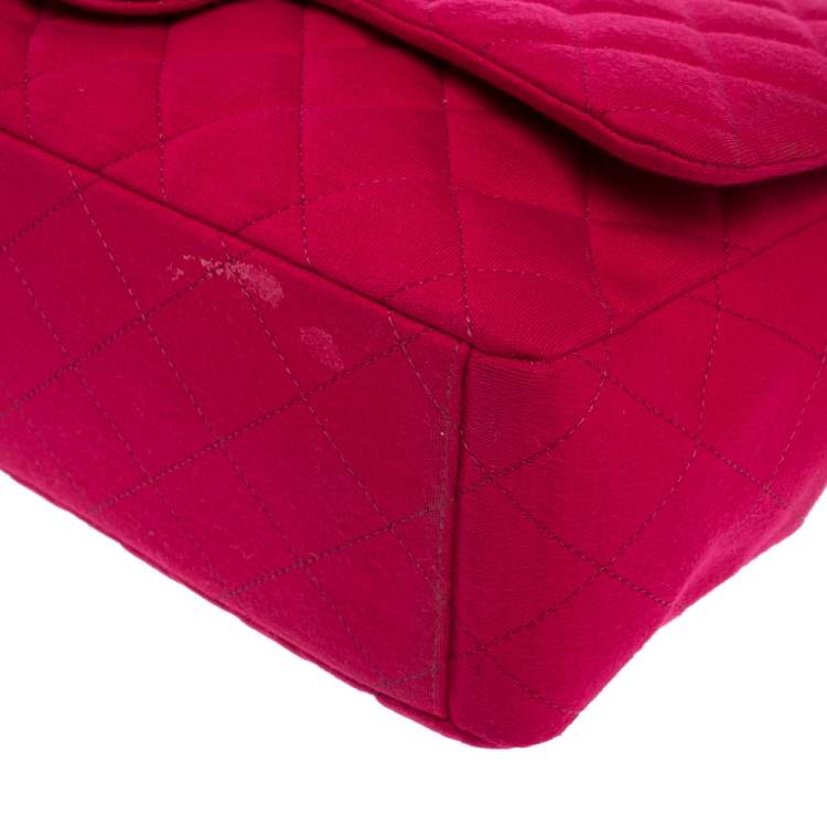 Pre Owned Chanel Magenta Quilted Jersey Maxi Classic Single Flap Bag