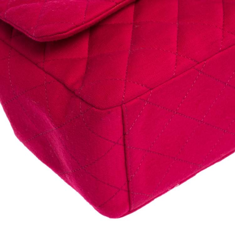 Pre Owned Chanel Magenta Quilted Jersey Maxi Classic Single Flap Bag