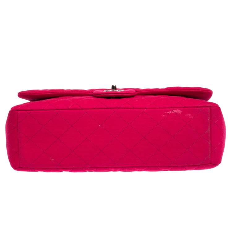 Pre Owned Chanel Magenta Quilted Jersey Maxi Classic Single Flap Bag