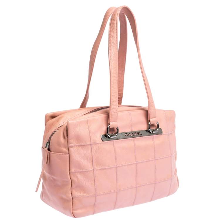 Pre Owned Chanel Pink Square Quilt Caviar Leather LAX Bowler Bag