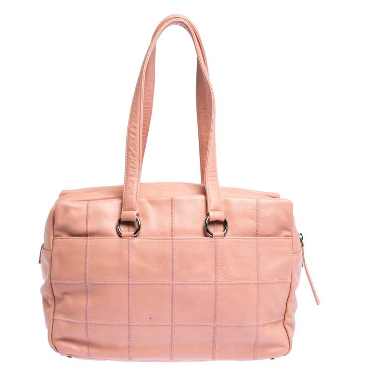 Pre Owned Chanel Pink Square Quilt Caviar Leather LAX Bowler Bag