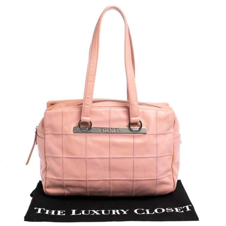 Pre Owned Chanel Pink Square Quilt Caviar Leather LAX Bowler Bag