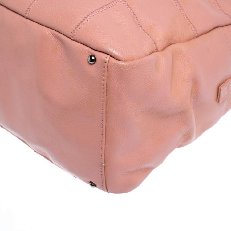 Pre Owned Chanel Pink Square Quilt Caviar Leather LAX Bowler Bag