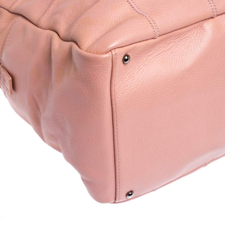 Pre Owned Chanel Pink Square Quilt Caviar Leather LAX Bowler Bag