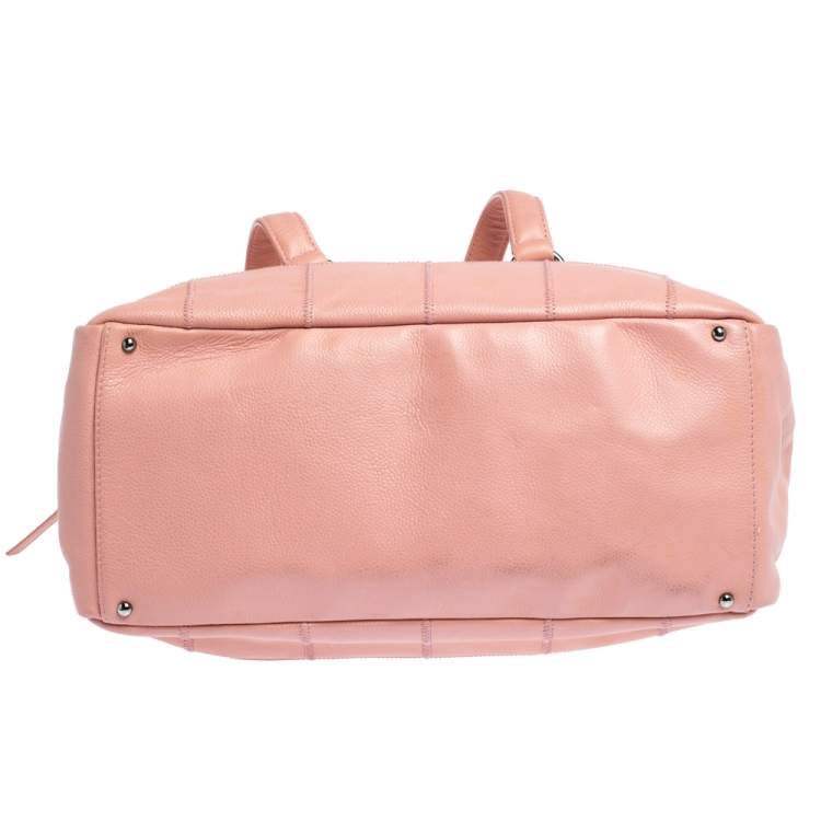 Pre Owned Chanel Pink Square Quilt Caviar Leather LAX Bowler Bag