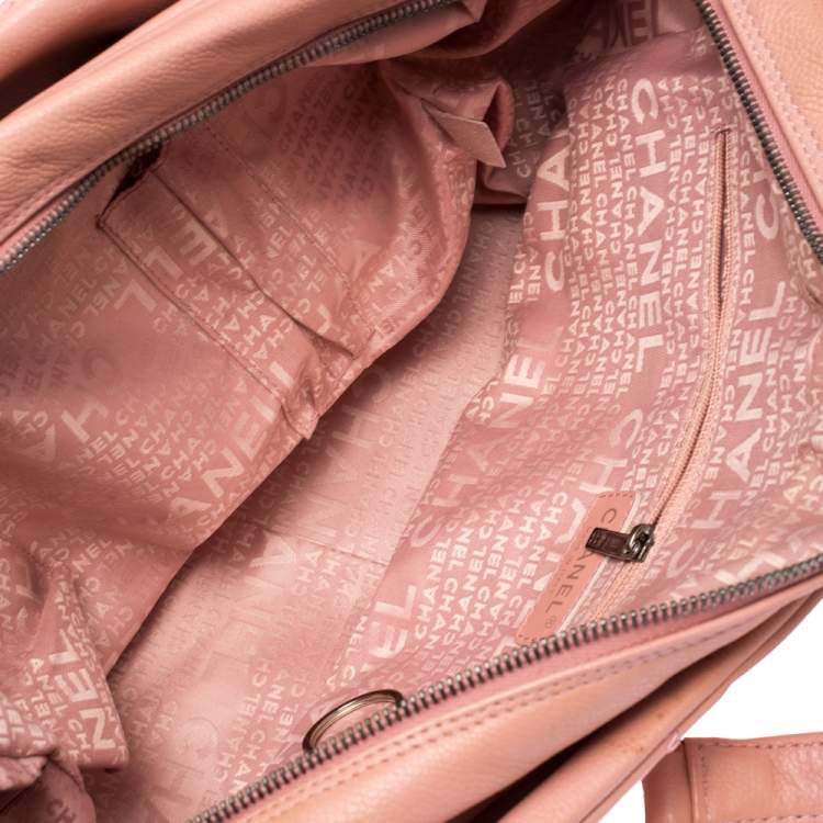 Pre Owned Chanel Pink Square Quilt Caviar Leather LAX Bowler Bag