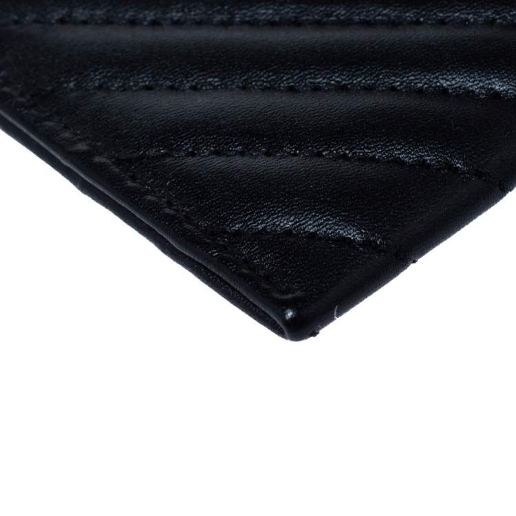 Pre Owned Chanel Black Chevron Leather Card Holder