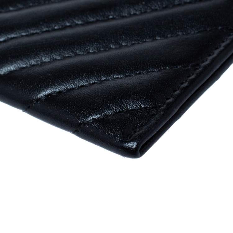 Pre Owned Chanel Black Chevron Leather Card Holder