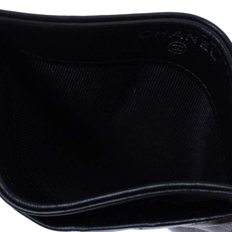Pre Owned Chanel Black Chevron Leather Card Holder