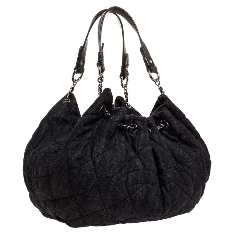 Pre Owned Chanel Black Denim XL Coco Cabas Spirit Bag