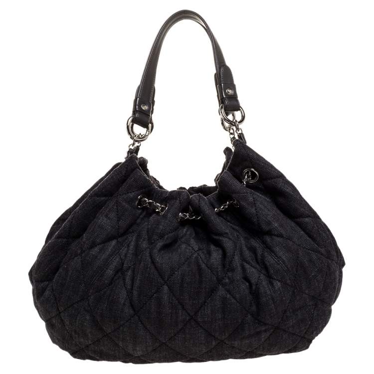 Pre Owned Chanel Black Denim XL Coco Cabas Spirit Bag
