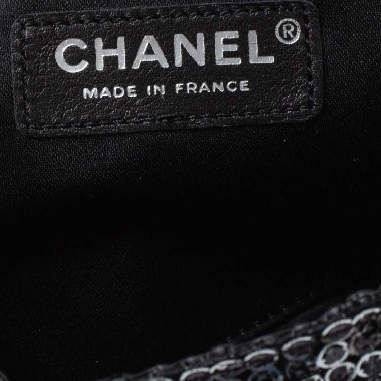 Pre Owned Chanel Silver/Black Sequins Medium Classic Single Flap Bag