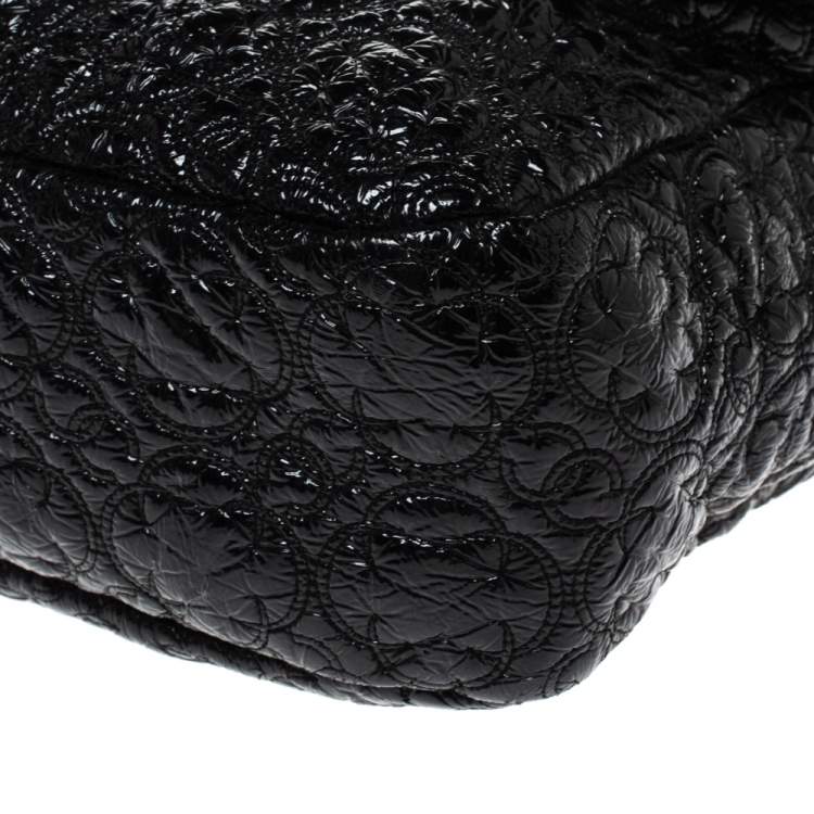 Pre Owned Chanel Black Camellia Embossed Patent Leather Jumbo Classic Single Flap Bag