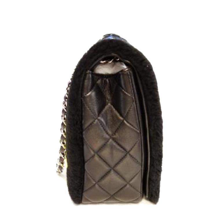 Pre Owned Chanel Multicolor Wool Comic Jumbo Flap Bag 