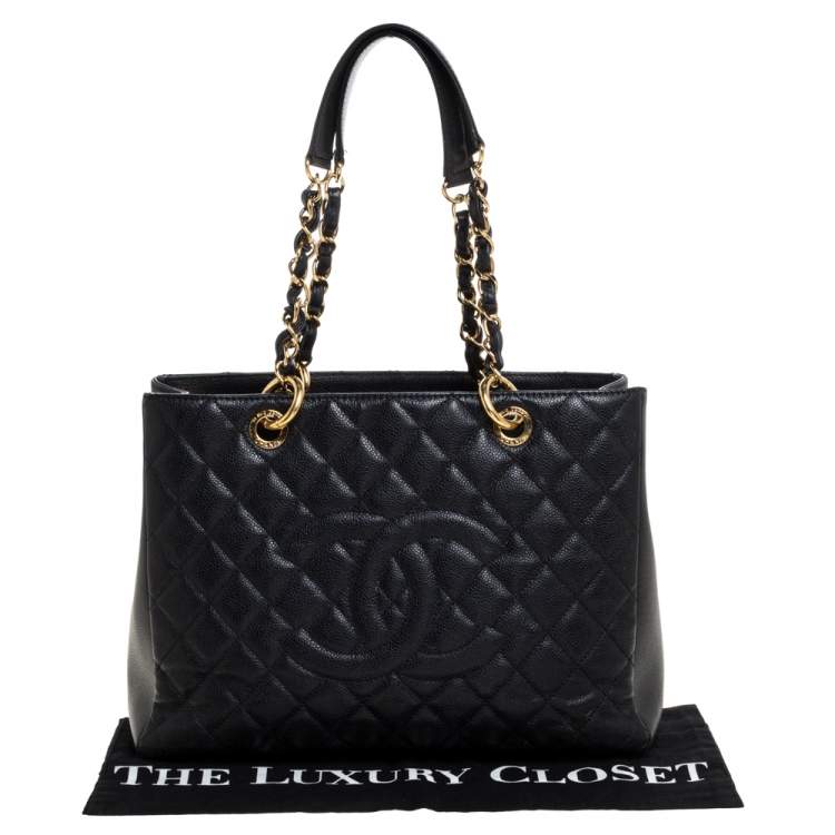 Pre Owned Chanel Black Quilted Caviar Leather Grand Shopping Tote