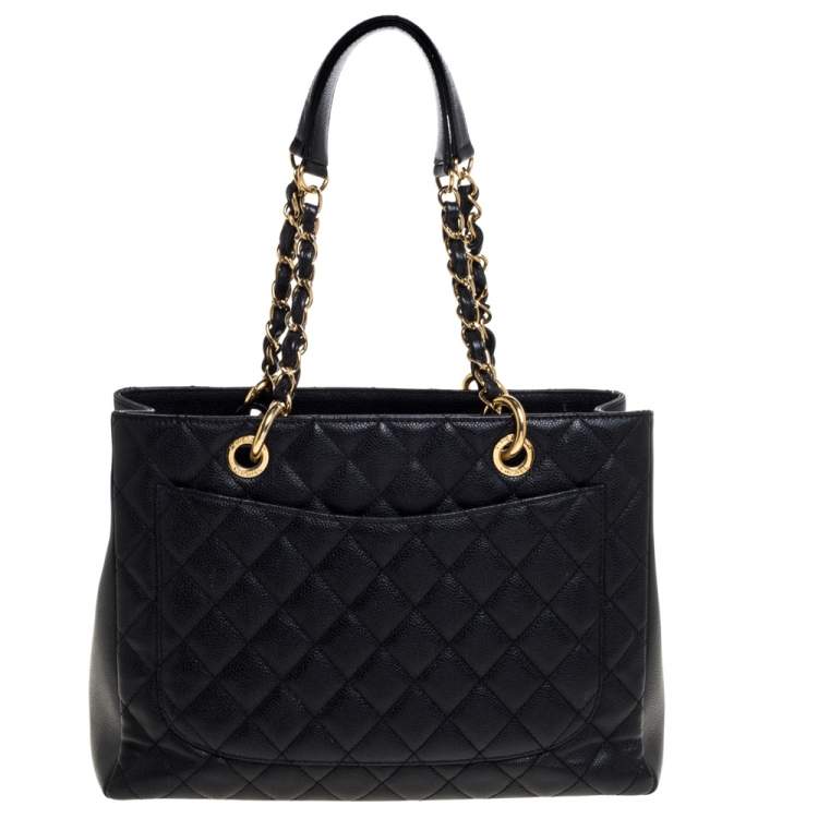 Pre Owned Chanel Black Quilted Caviar Leather Grand Shopping Tote