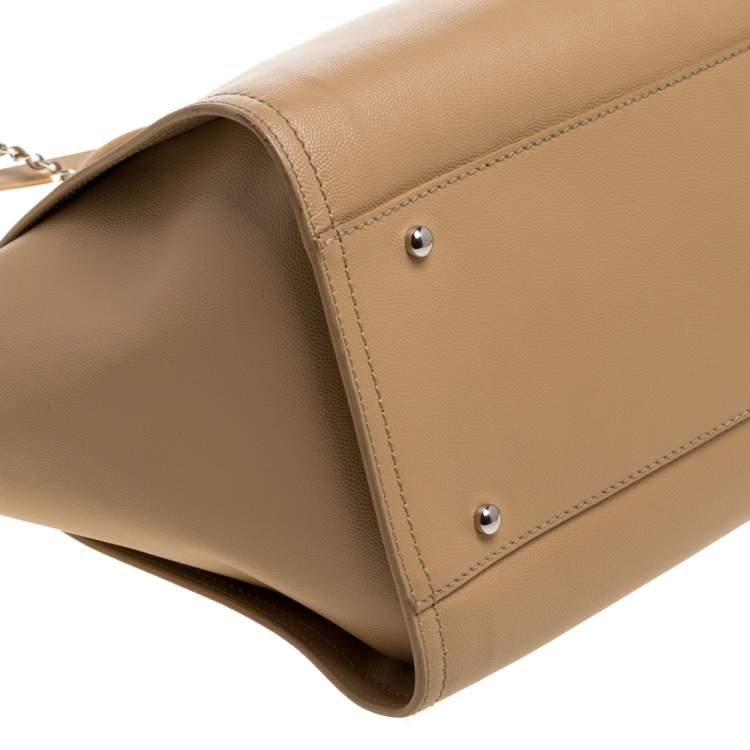 Pre Owned Chanel Beige Leather Large Studded Logo Deauville Tote 