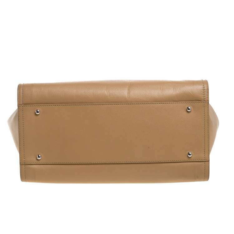 Pre Owned Chanel Beige Leather Large Studded Logo Deauville Tote 