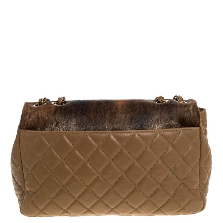 Pre Owned Chanel Brown Quilted Leather and Calfhair Single Flap Bag
