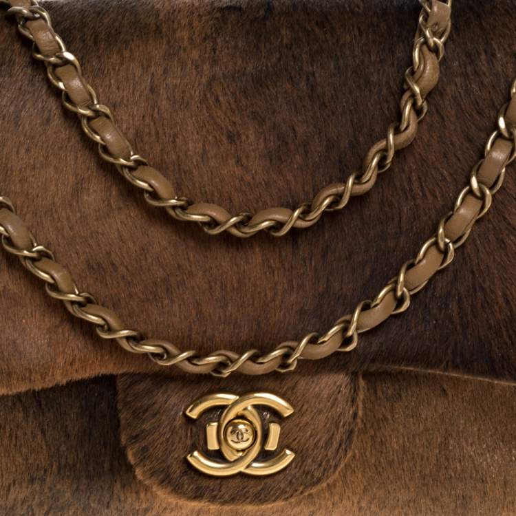 Pre Owned Chanel Brown Quilted Leather and Calfhair Single Flap Bag