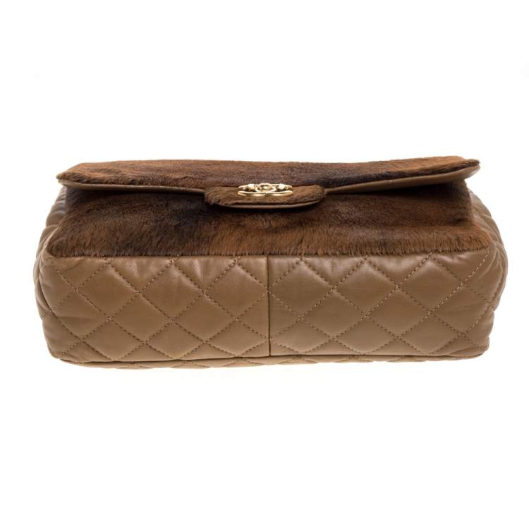 Pre Owned Chanel Brown Quilted Leather and Calfhair Single Flap Bag