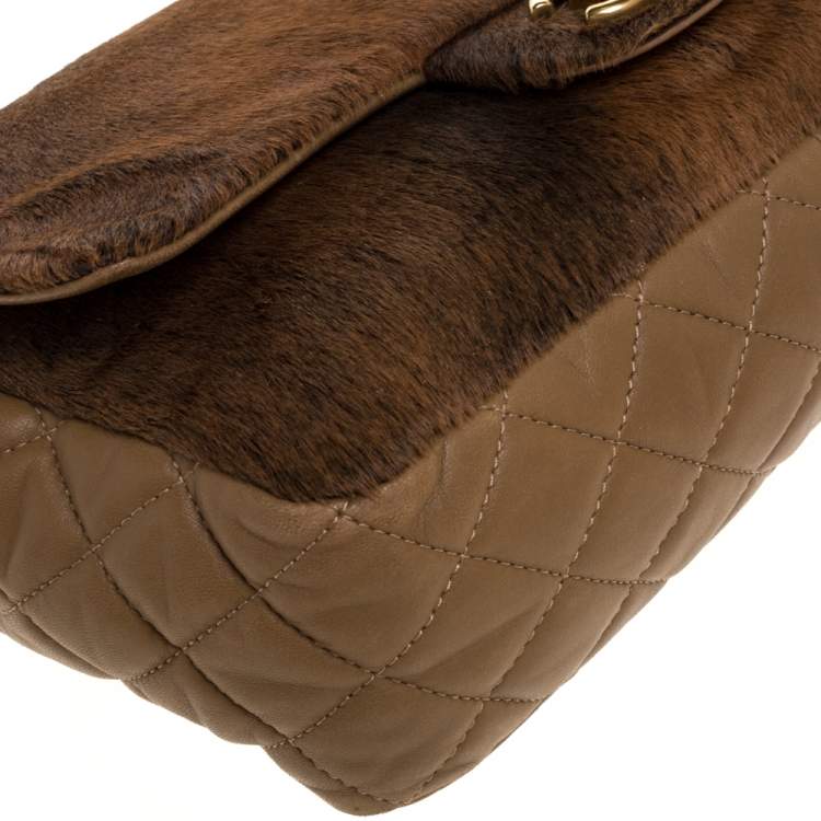 Pre Owned Chanel Brown Quilted Leather and Calfhair Single Flap Bag