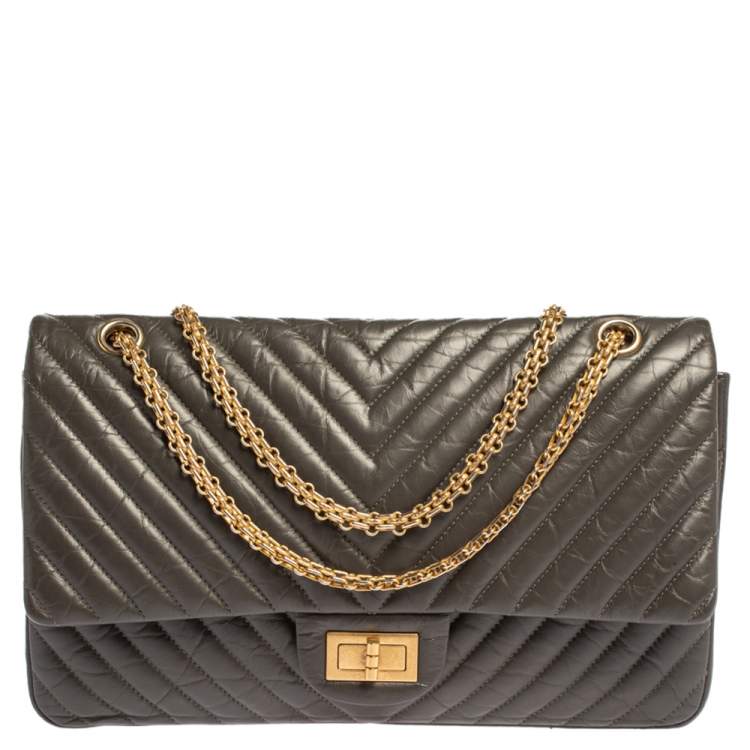Chanel Olive Green Chevron Leather Reissue 2.55 Classic 227 Flap Bag Chanel  | The Luxury Closet