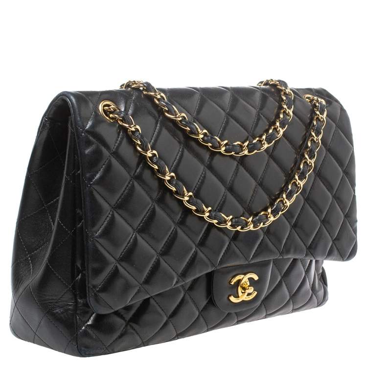 Pre Owned Chanel Black Quilted Leather Maxi Classic Single Flap Bag