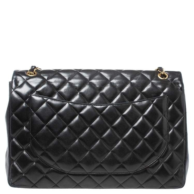 Pre Owned Chanel Black Quilted Leather Maxi Classic Single Flap Bag